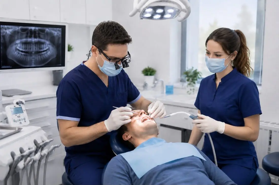 Atención clínica en Ultra White: colocación de implantes con el equipo profesional
